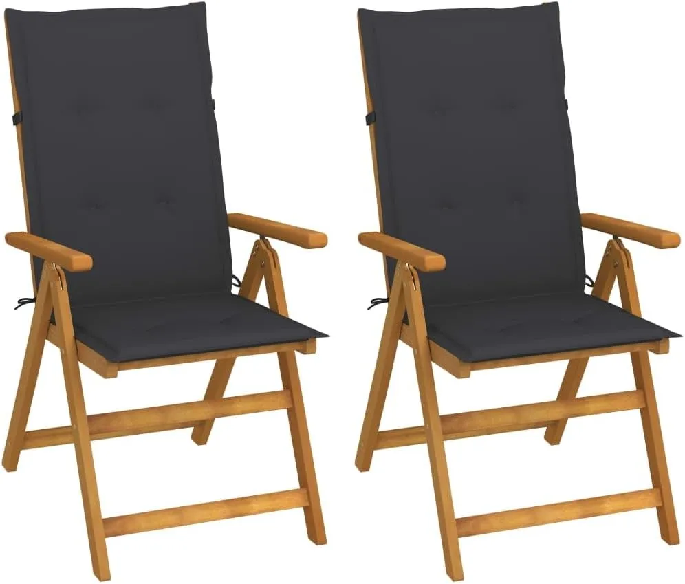 Beach Chairs, Outdoor Furniture,Outside Furniture,Patio Reclining Chairs 2 pcs with Cushions Solid Acacia WoodFor Gardens, patios, Balconies