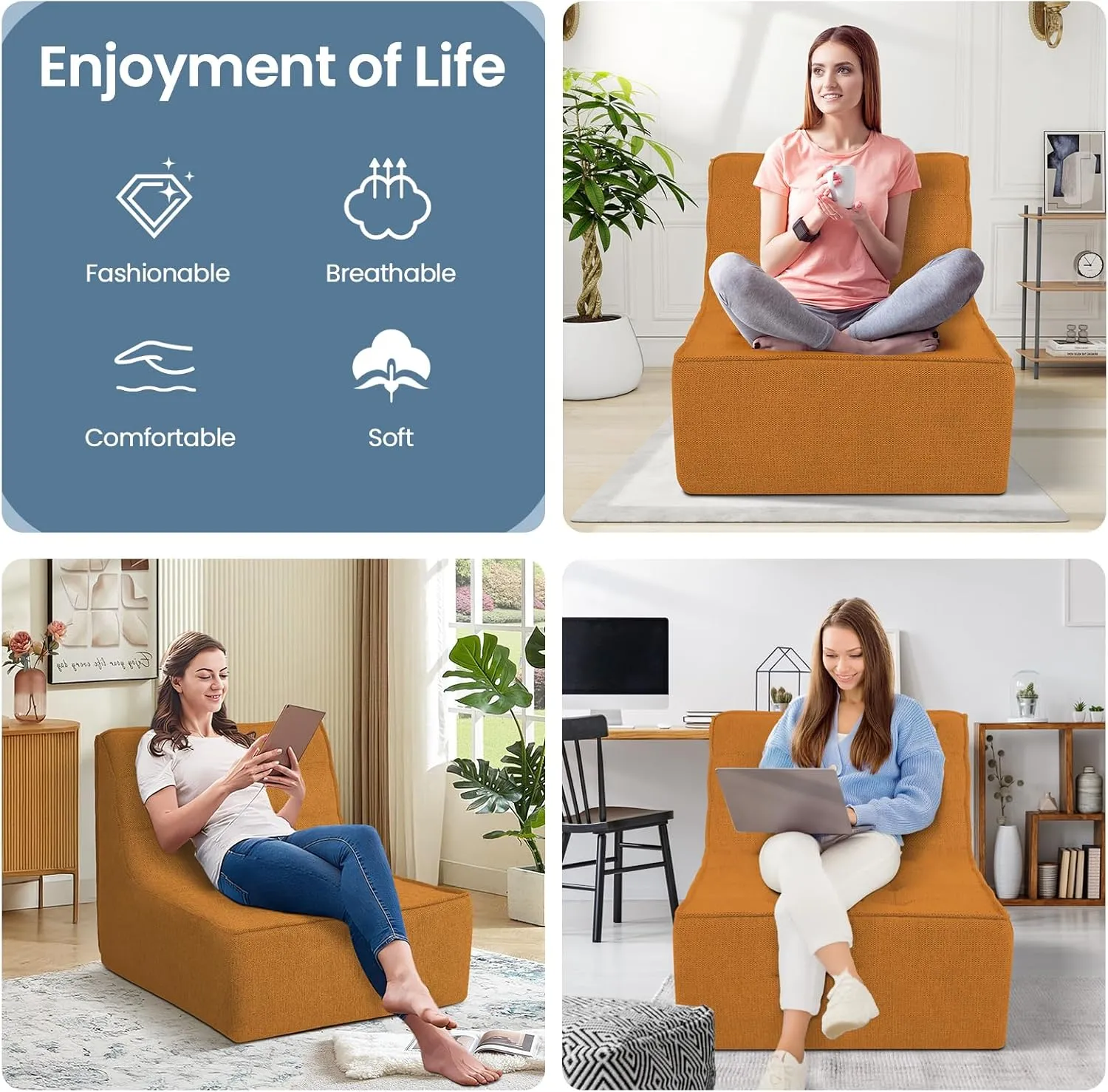 Bean Bag Chair Bean Bag Sofa Chair Soft Stuffed Filling, Fluffy and Lazy Sofa with Filler, Comfy Cozy Giant BeanBag Chairs for Adults with Memory Foam Bean Bag Couch Accent Lounger