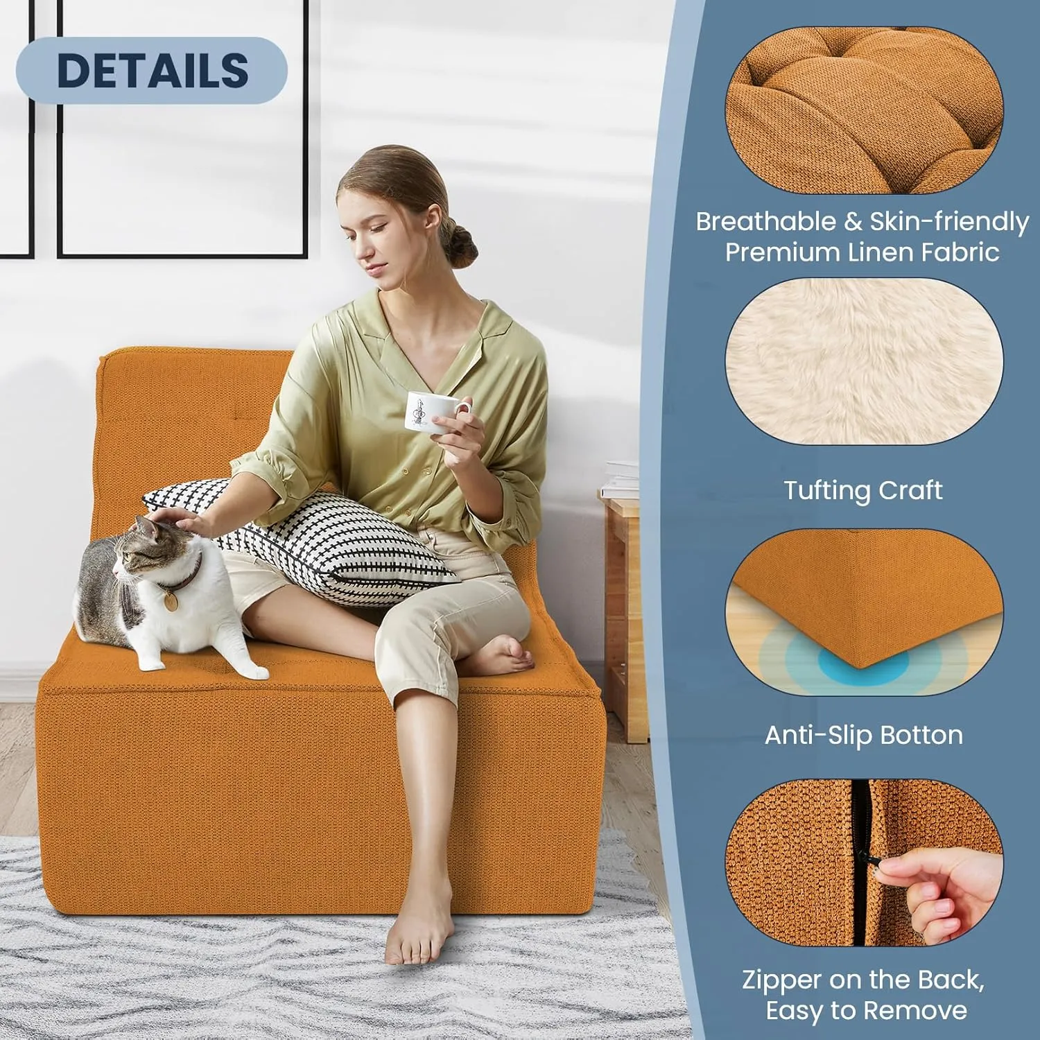 Bean Bag Chair Bean Bag Sofa Chair Soft Stuffed Filling, Fluffy and Lazy Sofa with Filler, Comfy Cozy Giant BeanBag Chairs for Adults with Memory Foam Bean Bag Couch Accent Lounger
