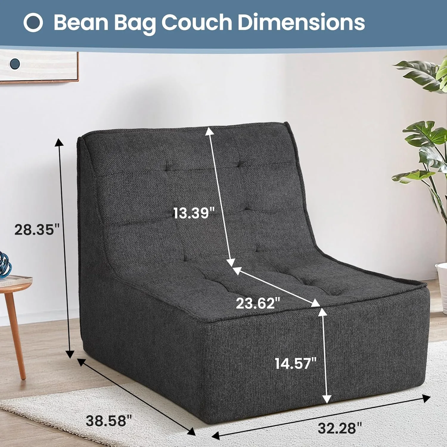 Bean Bag Chair Bean Bag Sofa Chair Soft Stuffed Filling, Fluffy and Lazy Sofa with Filler, Comfy Cozy Giant BeanBag Chairs for Adults with Memory Foam Bean Bag Couch Accent Sofa Chair Lounger Chair