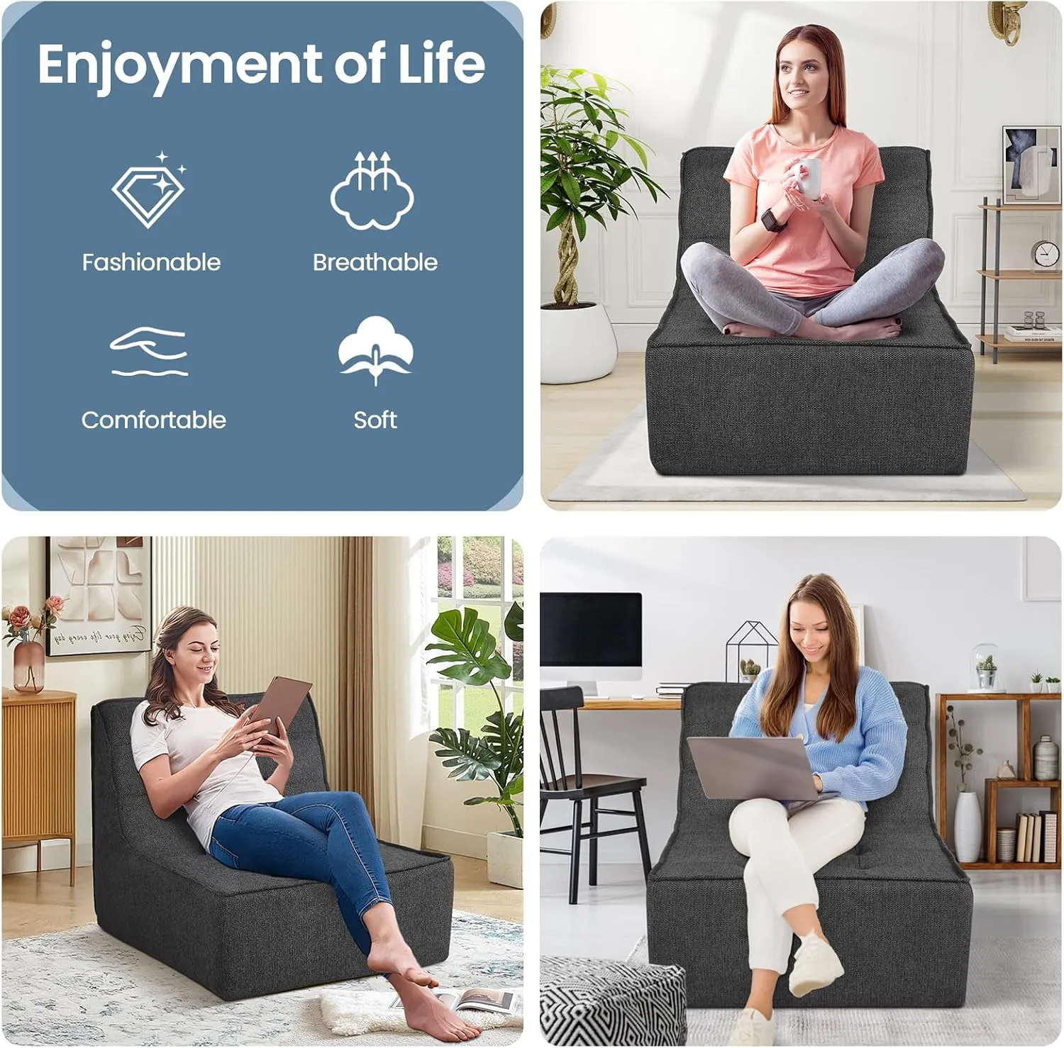 Bean Bag Chair Bean Bag Sofa Chair Soft Stuffed Filling, Fluffy and Lazy Sofa with Filler, Comfy Cozy Giant BeanBag Chairs for Adults with Memory Foam Bean Bag Couch Accent Sofa Chair Lounger Chair
