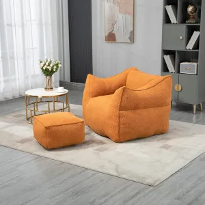 Bean Bag Chair Durable Comfort Lounger High Back for Adults and Kids, Indoor & Outdoor, Boucle, Orange