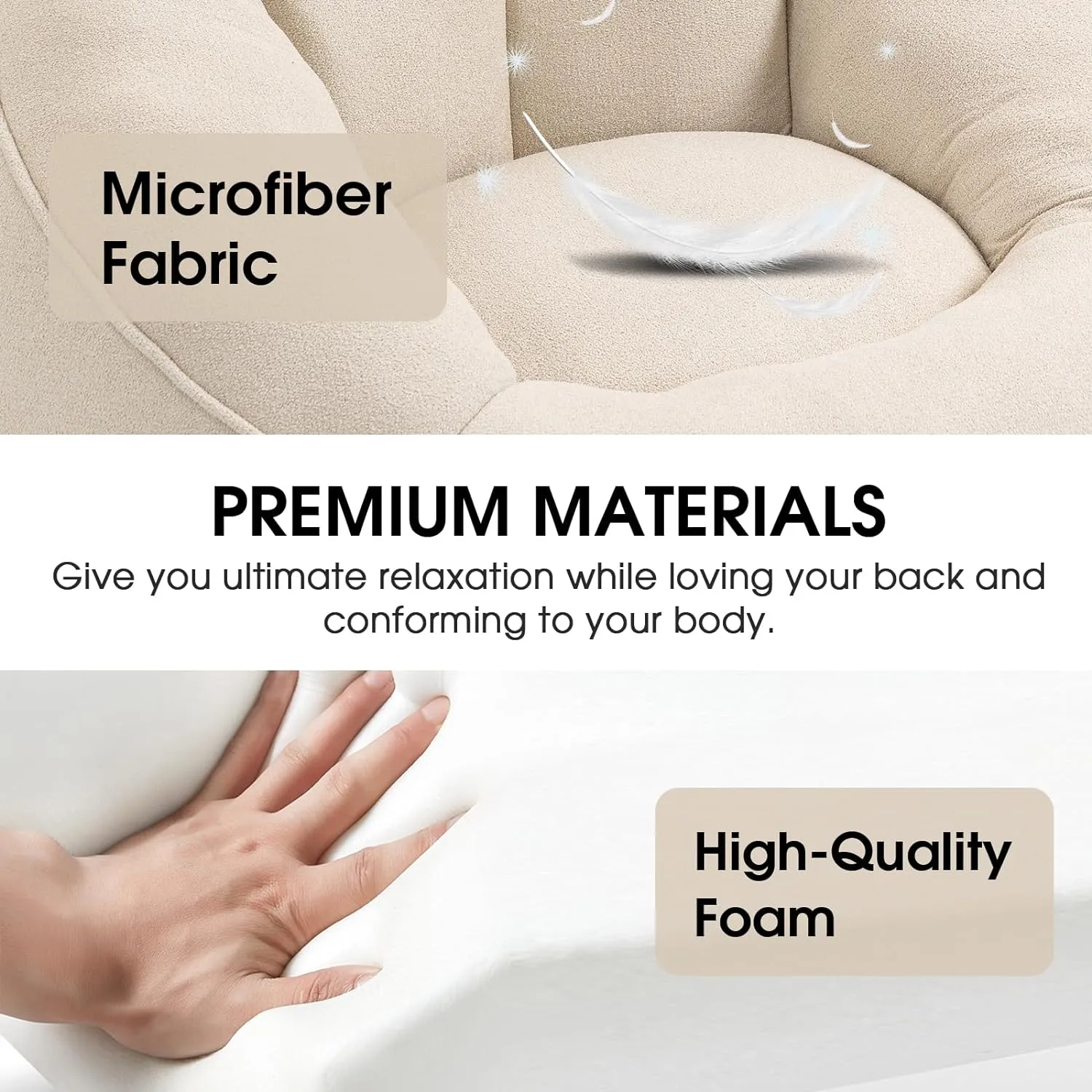 Bean Bag Chair for Adult, Microfiber Upholstered Bean Bag Sofa with Petal Back, Shell-Shaped Beanbag Chair with Footstool, Memory Foam Stuffed Lazy Sofa for Living Room, Bedroom (Beige)