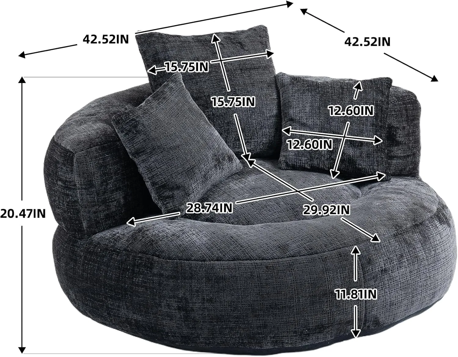 Bean Bag Chair Lazy Sofa Durable Comfort Lounger High Back Bean Bag Chair Couch for Adults and Kids, Indoor & Outdoor Accent Armchair for Living Room, Black