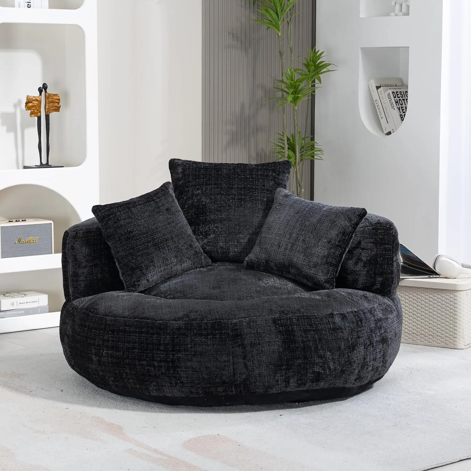 Bean Bag Chair Lazy Sofa Durable Comfort Lounger High Back Bean Bag Chair Couch for Adults and Kids, Indoor & Outdoor Accent Armchair for Living Room, Black