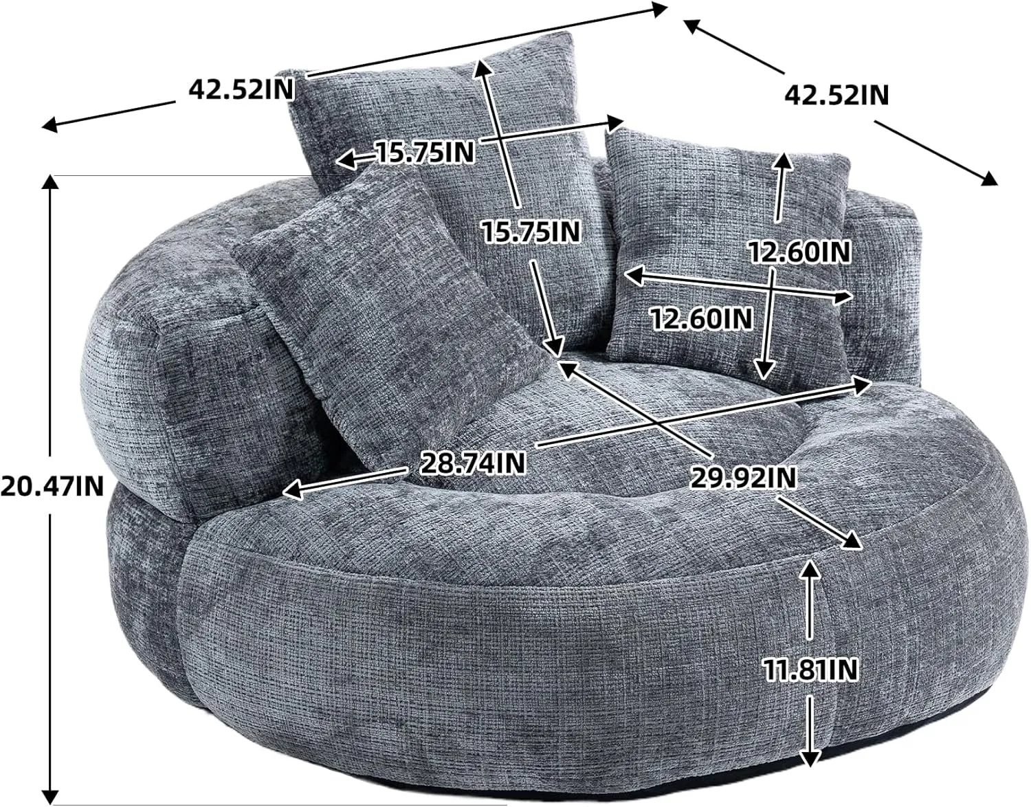 Bean Bag Chair Lazy Sofa Durable Comfort Lounger High Back Bean Bag Chair Couch for Adults and Kids, Indoor & Outdoor Accent Armchair for Living Room, Gray