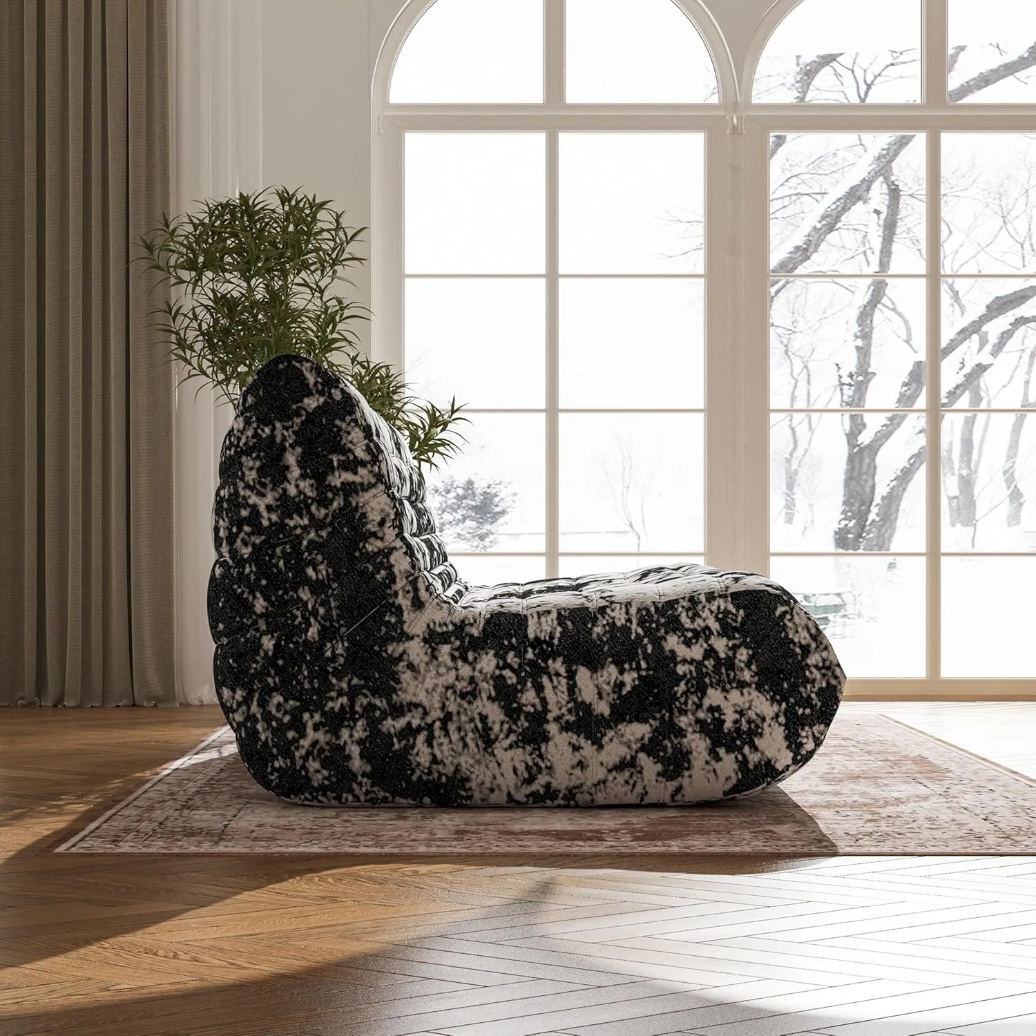 Bean Bag Chair, Loveseat Fireside Chair Bean Bag Sofa Large Bean Bag Chair for Adults, 2 Seater Bean Bag Chairs for Teens with High Density Comfortable Foam, Bean Bag for Living Room (Black Pattern)