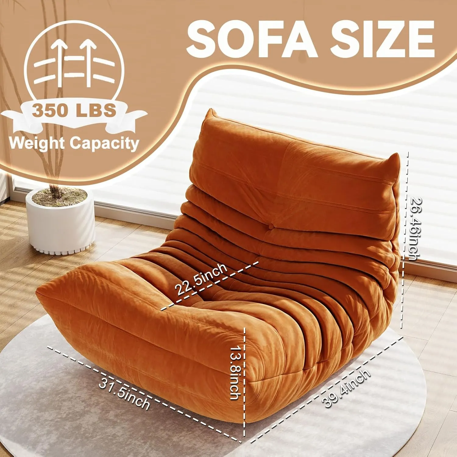 Bean Bag Chairs for Adults, Bean Bag Sofa - Adult Size with Soft Waterproof Fabric for Living Room, Apartments, Reading Corner, Gaming, and Movie Venue (DarkOrange)