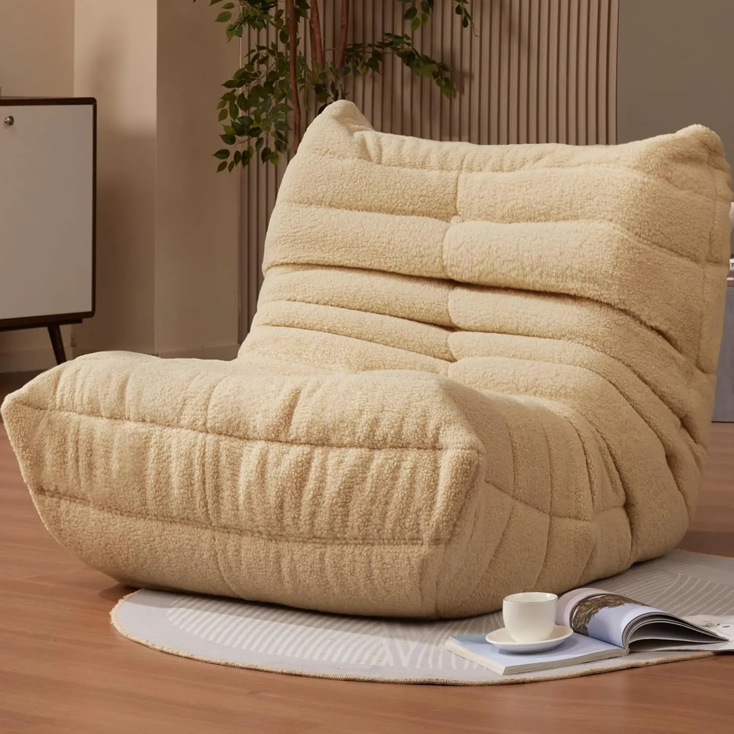 Bean Bag Chairs for Adults Giant Bean Bag Chair Memory Foam BeanBag Chair Big Bean Bag Sofa with Filler Faux Fur Fireside Beanbags Lazy Sofa for Living Room Bedroom Dorm Office (Khaki Teddy)