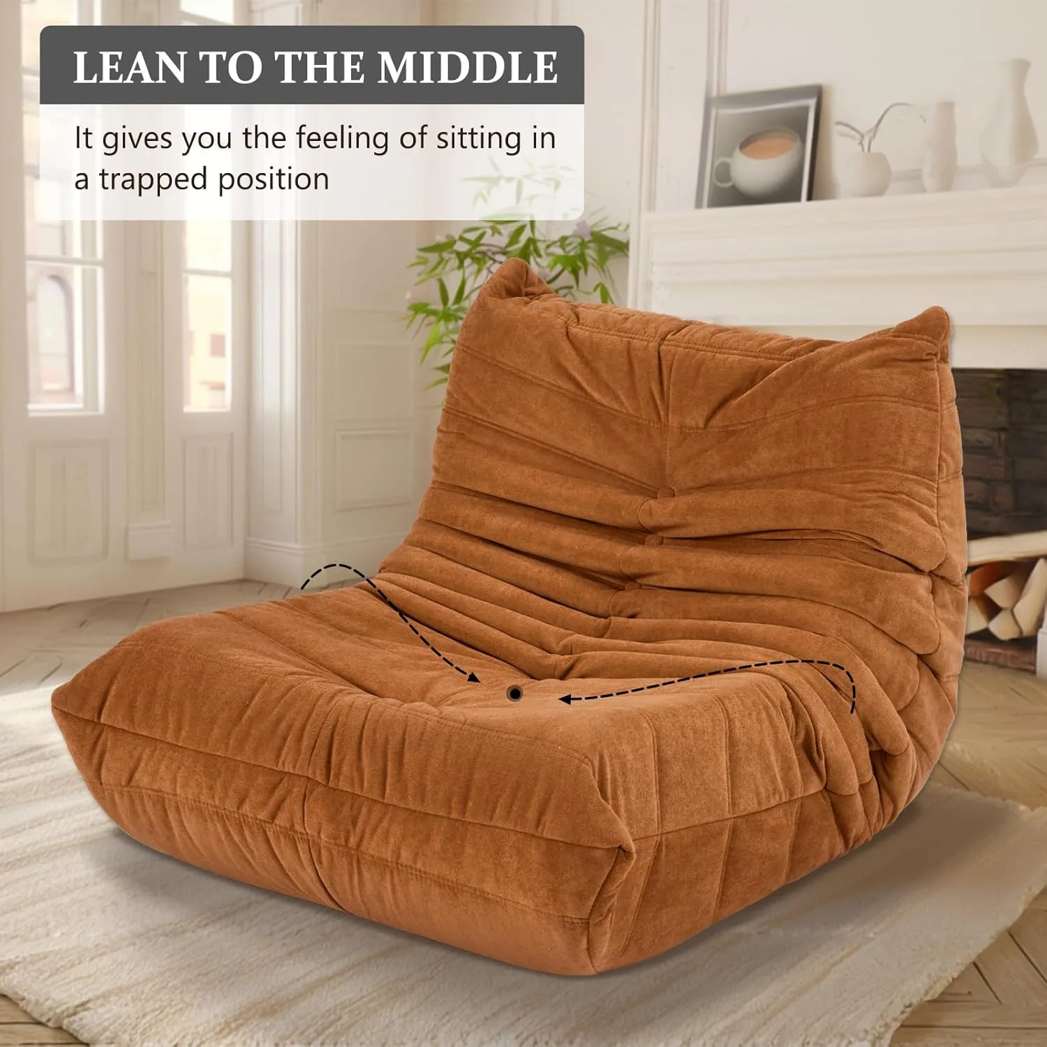 Bean Bag Chairs,Fireside Chair, Lazy Floor Sofa Couch,Armless Accent Bean Bag Couch,Lounger Memory Foam Chair, Corner Bean Bag Chair, Tatami Sofa for Home, Office, Apartment,Gaming Venue(35"/Orange)