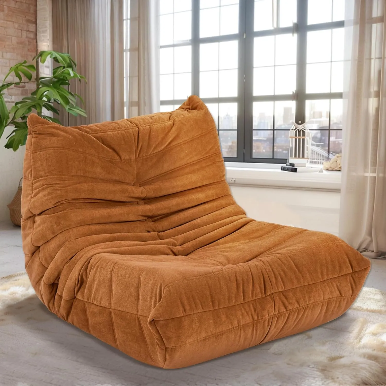 Bean Bag Chairs,Fireside Chair, Lazy Floor Sofa Couch,Armless Accent Bean Bag Couch,Lounger Memory Foam Chair, Corner Bean Bag Chair, Tatami Sofa for Home, Office, Apartment,Gaming Venue(35"/Orange)