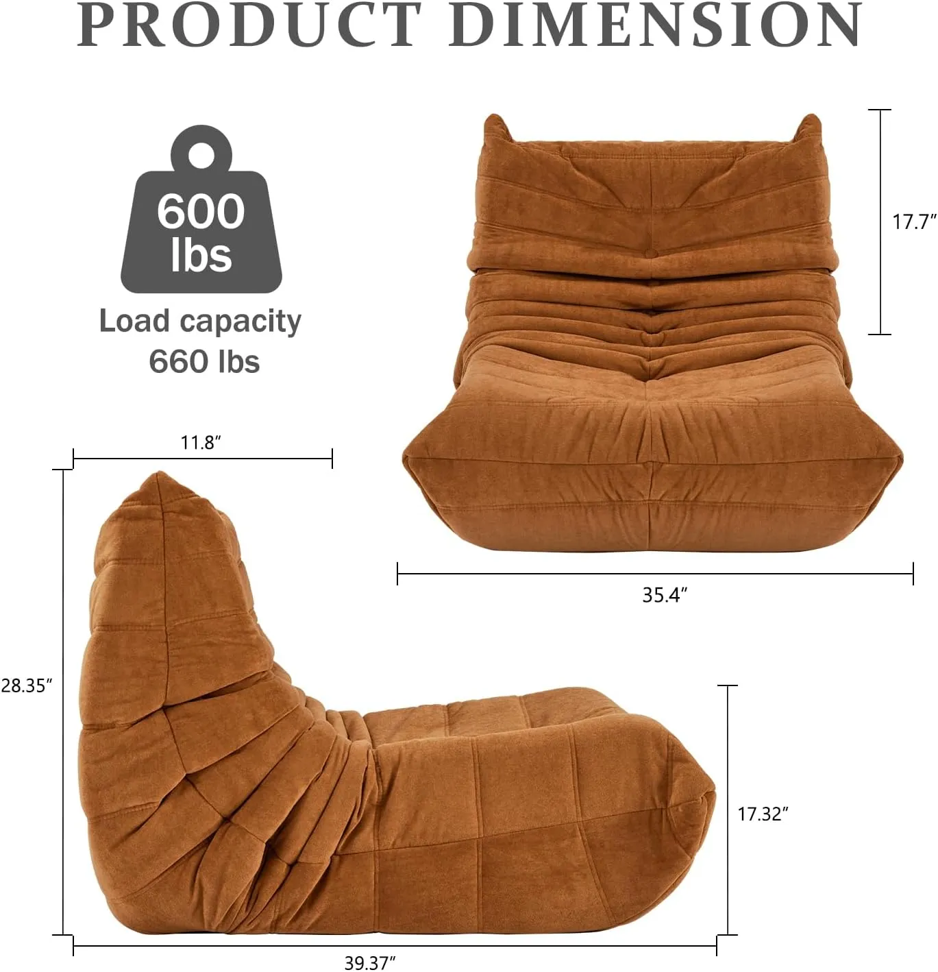 Bean Bag Chairs,Fireside Chair, Lazy Floor Sofa Couch,Armless Accent Bean Bag Couch,Lounger Memory Foam Chair, Corner Bean Bag Chair, Tatami Sofa for Home, Office, Apartment,Gaming Venue(35"/Orange)