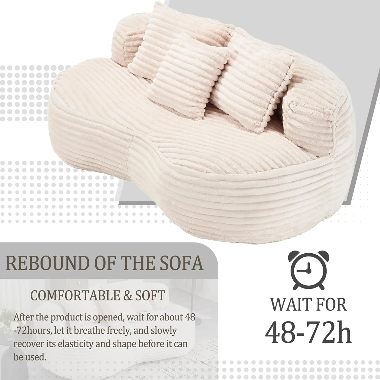 Bean Bag Sofa, 64'' W Large Lounger Lazy Loveseat Chair with 2 Pillows & Wrap-Around Backrest, Chenille Fabric Accent Floor Soft Lounge Chair for Living Room/Bedroom (Beige & Style 3)