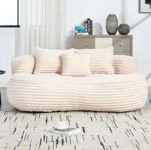 Bean Bag Sofa, 64'' W Large Lounger Lazy Loveseat Chair with 2 Pillows & Wrap-Around Backrest, Chenille Fabric Accent Floor Soft Lounge Chair for Living Room/Bedroom (Beige & Style 3)