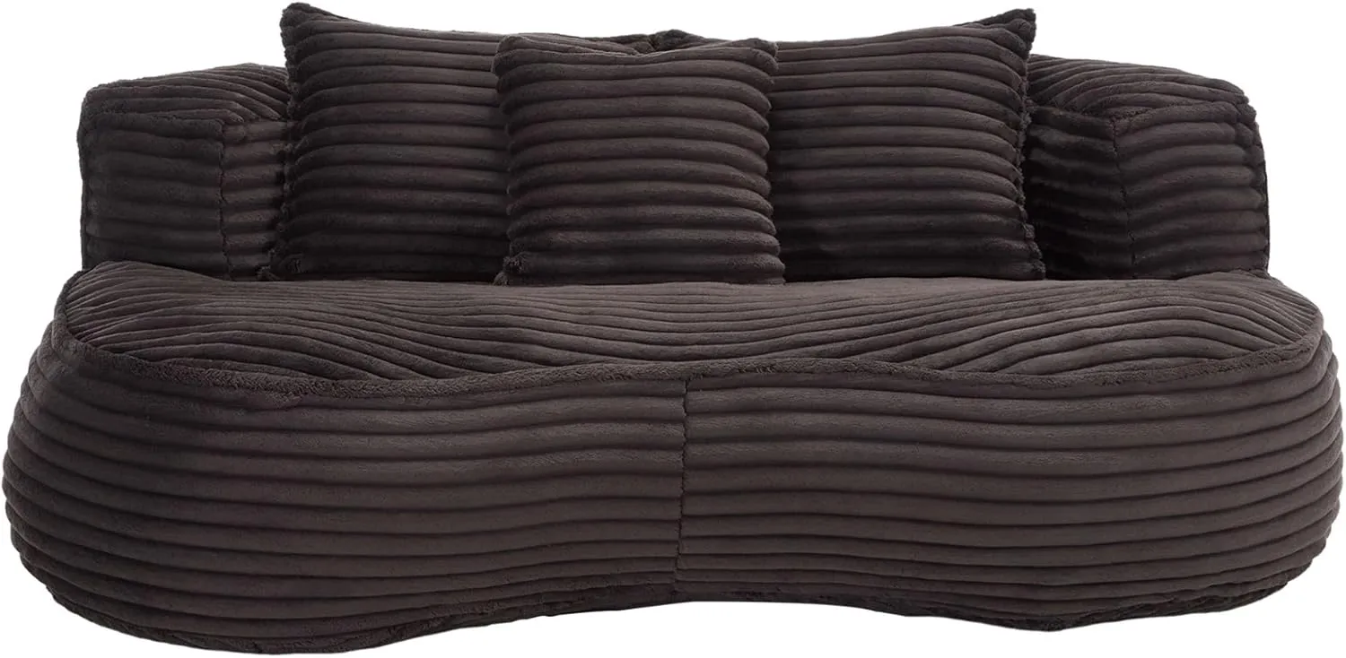 Bean Bag Sofa, 64'' W Large Lounger Lazy Loveseat Chair with 2 Pillows & Wrap-Around Backrest, Chenille Fabric Accent Floor Soft Lounge Chair for Living Room/Bedroom (Black & Style 3)