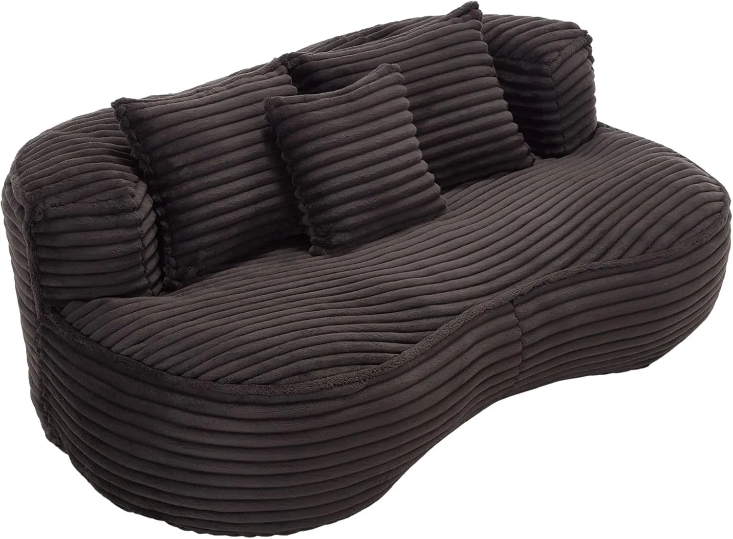 Bean Bag Sofa, 64'' W Large Lounger Lazy Loveseat Chair with 2 Pillows & Wrap-Around Backrest, Chenille Fabric Accent Floor Soft Lounge Chair for Living Room/Bedroom (Black & Style 3)