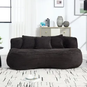 Bean Bag Sofa, 64'' W Large Lounger Lazy Loveseat Chair with 2 Pillows & Wrap-Around Backrest, Chenille Fabric Accent Floor Soft Lounge Chair for Living Room/Bedroom (Black & Style 3)
