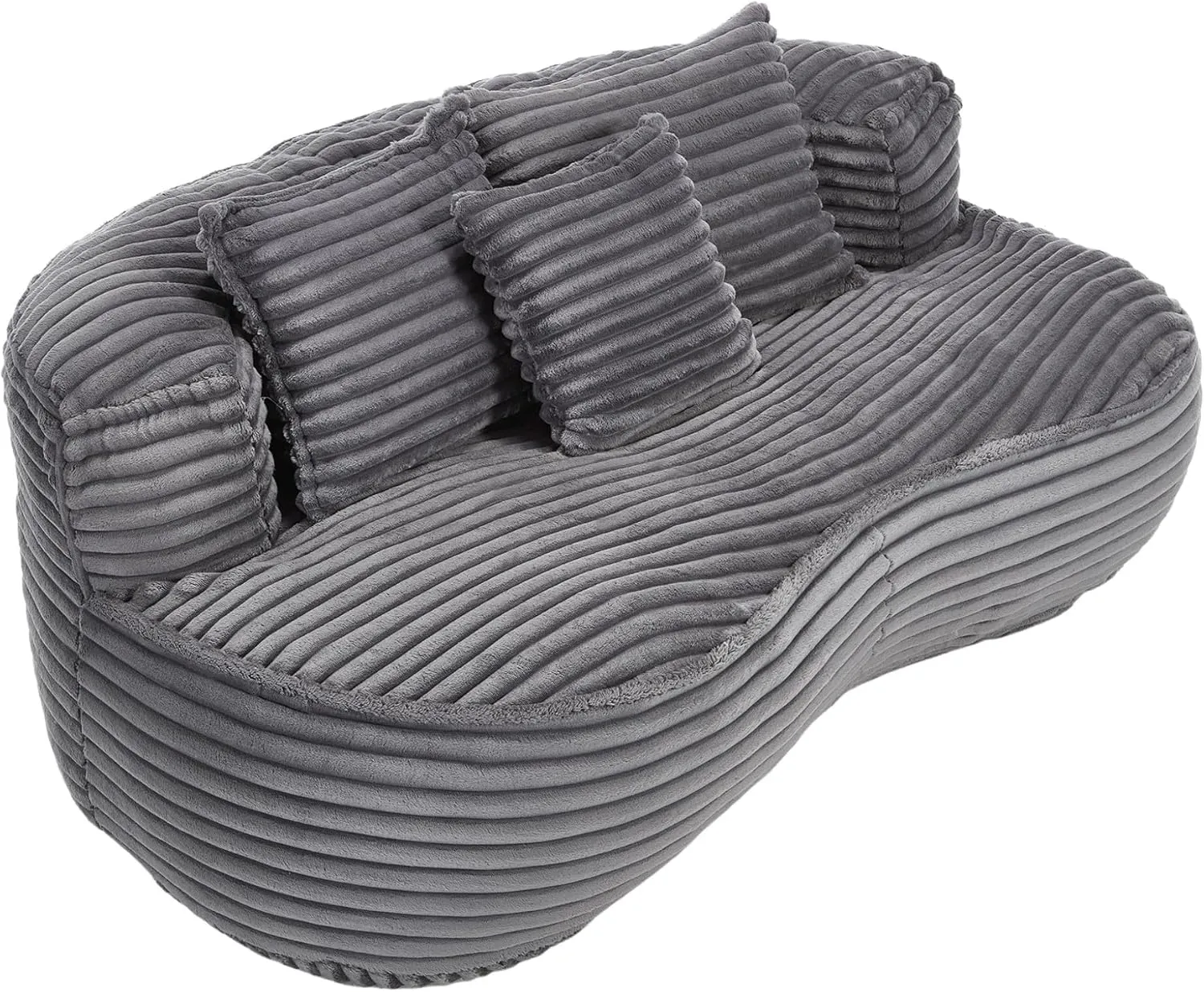 Bean Bag Sofa, 64'' W Large Lounger Lazy Loveseat Chair with 2 Pillows & Wrap-Around Backrest, Chenille Fabric Accent Floor Soft Lounge Chair for Living Room/Bedroom (Dark Gray & Style 3)