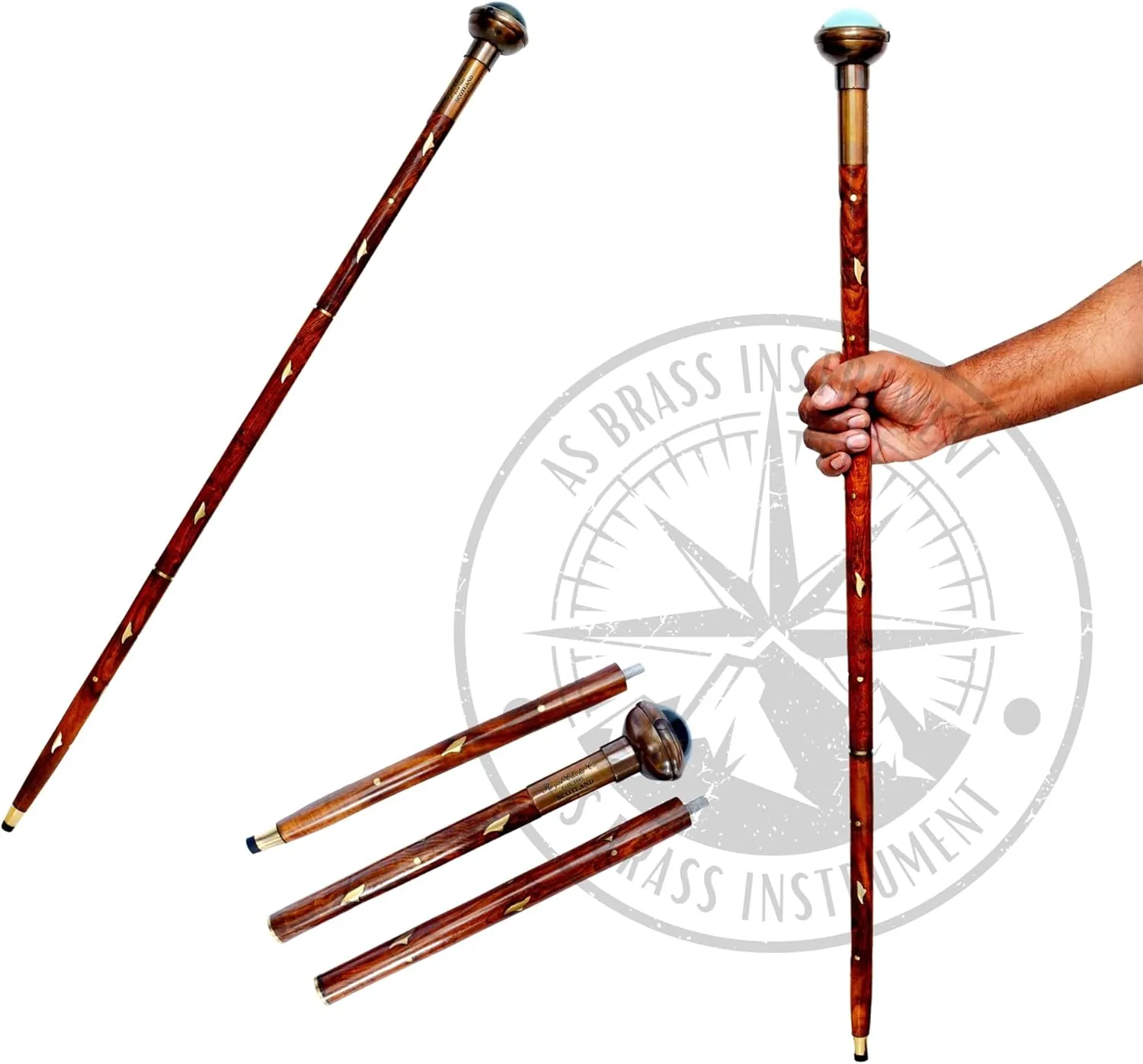 Beautiful Foldable Walking Stick/Cane with Clock on Top, Birthday Gift, Dad's Gift