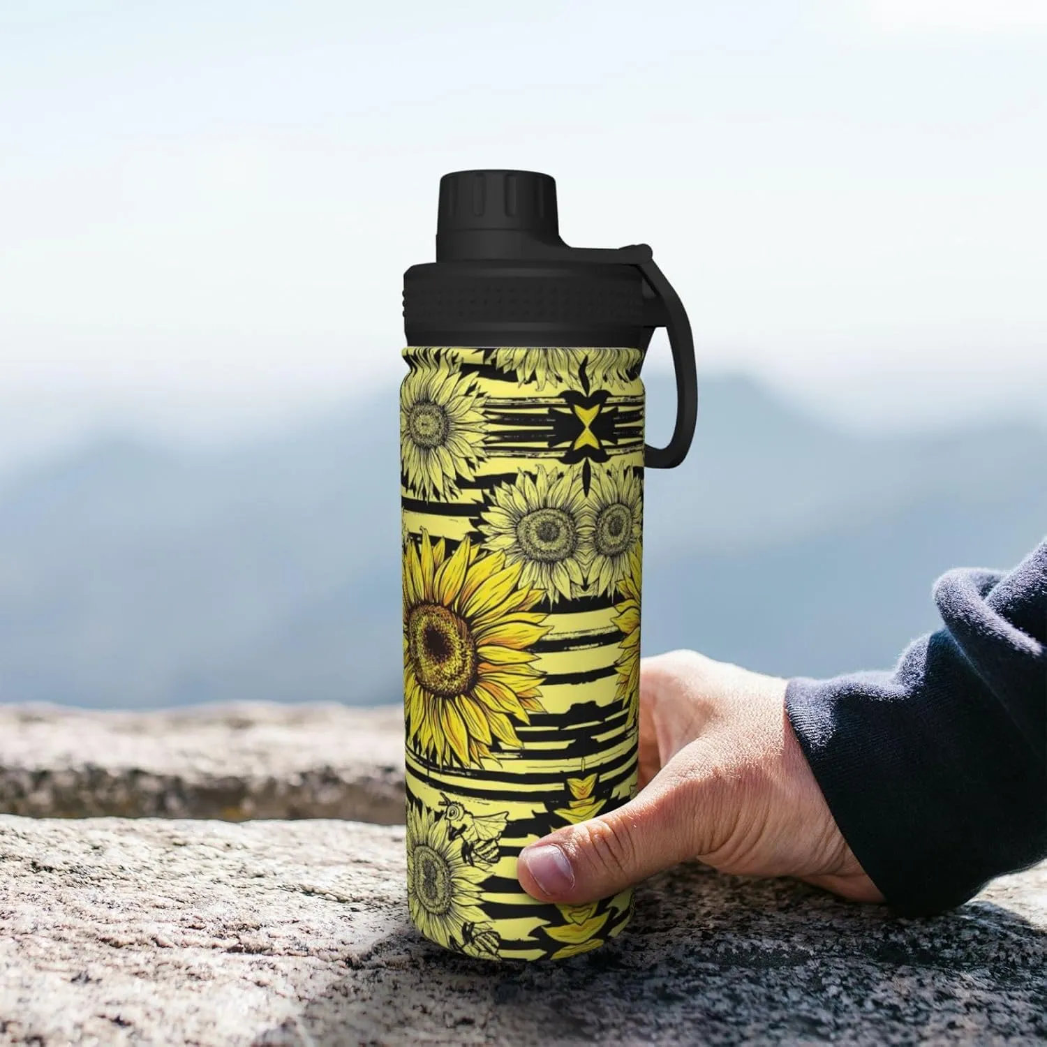 Bees Sunflowe 18oz Sports Insulated Bottle For Outdoor Activities,Your Ideal Companion Staying Hydrated