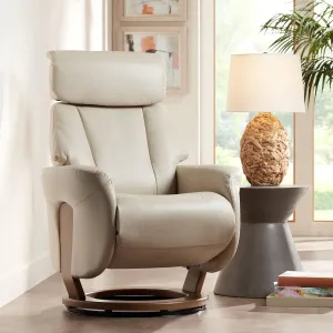 Benchmaster Augusta Taupe Faux Leather Swivel Recliner Chair Modern Armchair Comfortable Manual Reclining Footrest Adjustable Upholstered for Bedroom Living Room Reading Home Relax Office