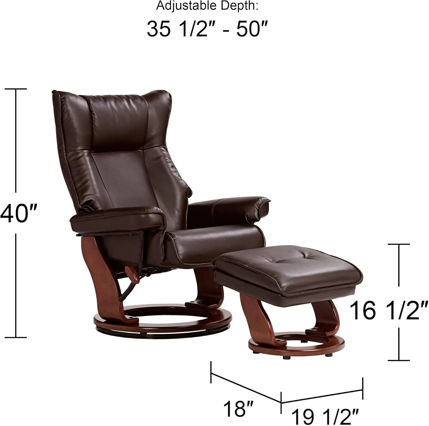 Benchmaster Morgan Java Swivel Faux Leather Recliner Chair with Ottoman Modern Armchair Ergonomic Push Manual Reclining Footrest Upholstered Bedroom Living Room Reading Home Relax Office Napping