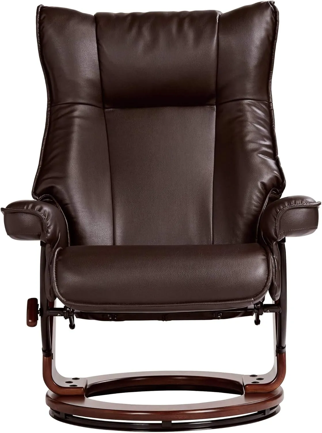Benchmaster Morgan Java Swivel Faux Leather Recliner Chair with Ottoman Modern Armchair Ergonomic Push Manual Reclining Footrest Upholstered Bedroom Living Room Reading Home Relax Office Napping