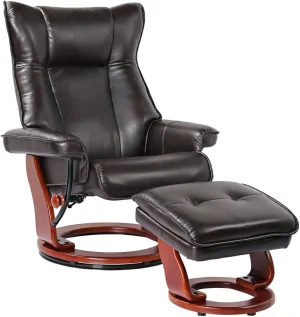 Benchmaster Morgan Java Swivel Faux Leather Recliner Chair with Ottoman Modern Armchair Ergonomic Push Manual Reclining Footrest Upholstered Bedroom Living Room Reading Home Relax Office Napping
