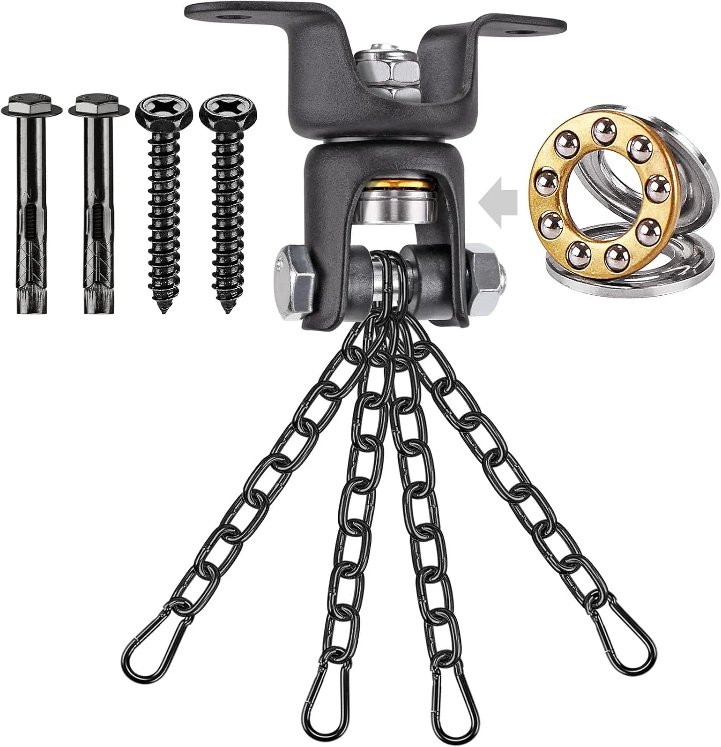 BeneLabel Heavy Duty Boxing Punching Bag Hanger with Chain, 800 LB Capacity, 360° Rotation Wood Beam Holder with 4 Chains and 4 Carabiners, 2 Wood Screws for Wooden Sets