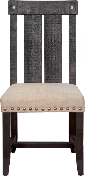 Benjara Benzara Wooden Chair With Fabric Upholstered Seat And Slat Style Back, Black And Beige,