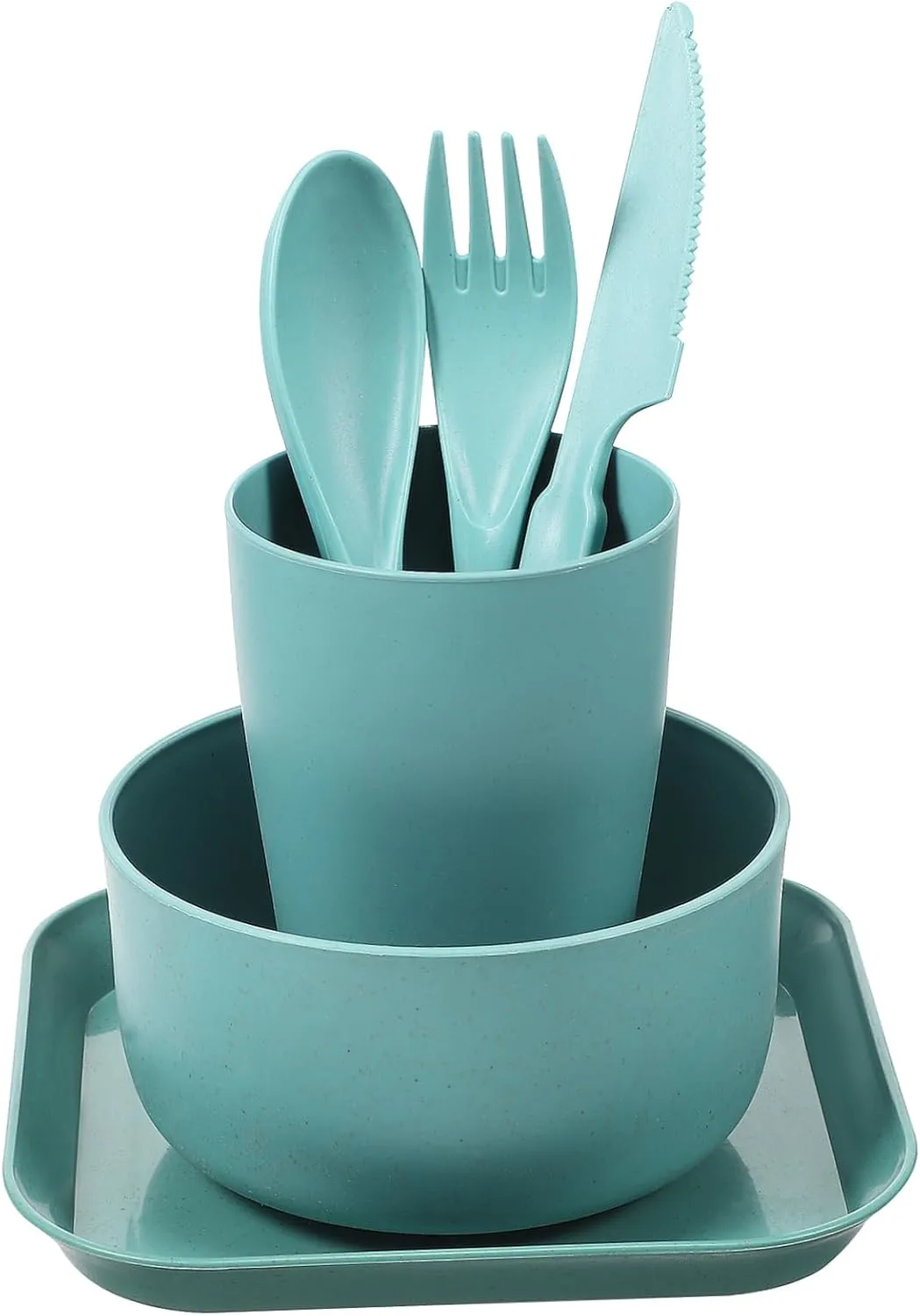 BESPORTBLE Set Unbreakable Wheatstraw Dinnerware Set for Adults Plate and Bowl Sets Straw Bowl Cutlery Set