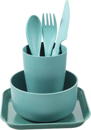 BESPORTBLE Set Unbreakable Wheatstraw Dinnerware Set for Adults Plate and Bowl Sets Straw Bowl Cutlery Set
