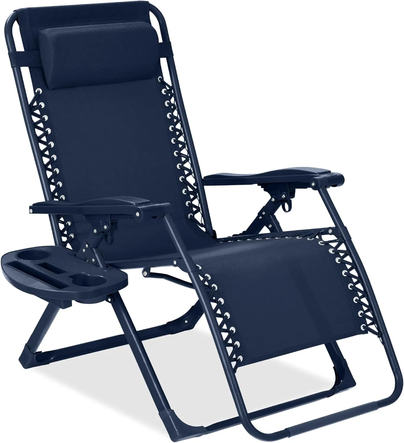 Best Choice Products Adjustable Zero Gravity Chair, Monochromatic Color Folding Patio Recliner w/Side Tray, Headrest - Navy