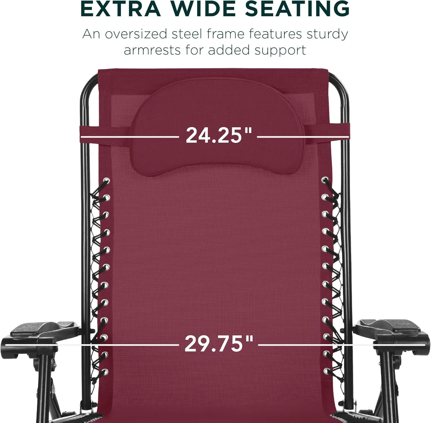 Best Choice Products Oversized Zero Gravity Chair, Folding Outdoor Patio Lounge Recliner w/Cup Holder Accessory Tray, Pillow - Burgundy