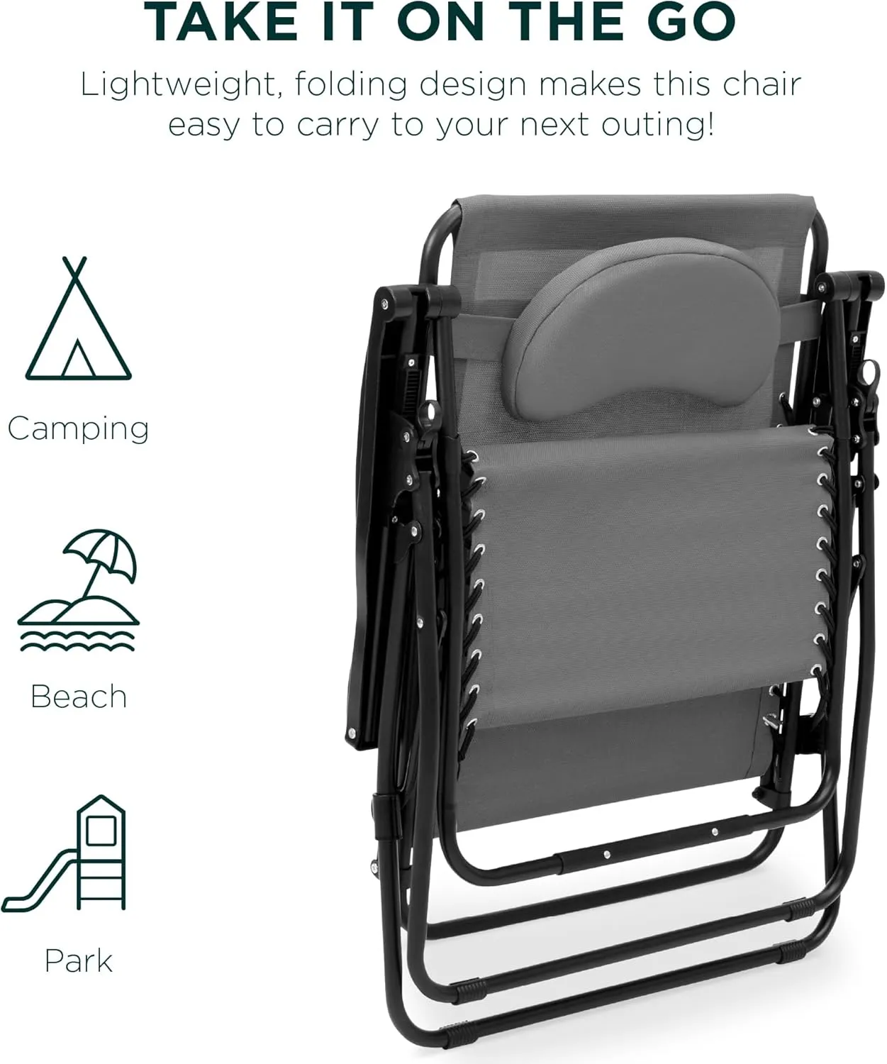 Best Choice Products Oversized Zero Gravity Chair, Folding Outdoor Patio Lounge Recliner w/Cup Holder Accessory Tray, Pillow - Ice Gray