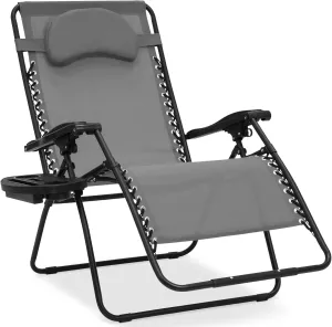 Best Choice Products Oversized Zero Gravity Chair, Folding Outdoor Patio Lounge Recliner w/Cup Holder Accessory Tray, Pillow - Ice Gray