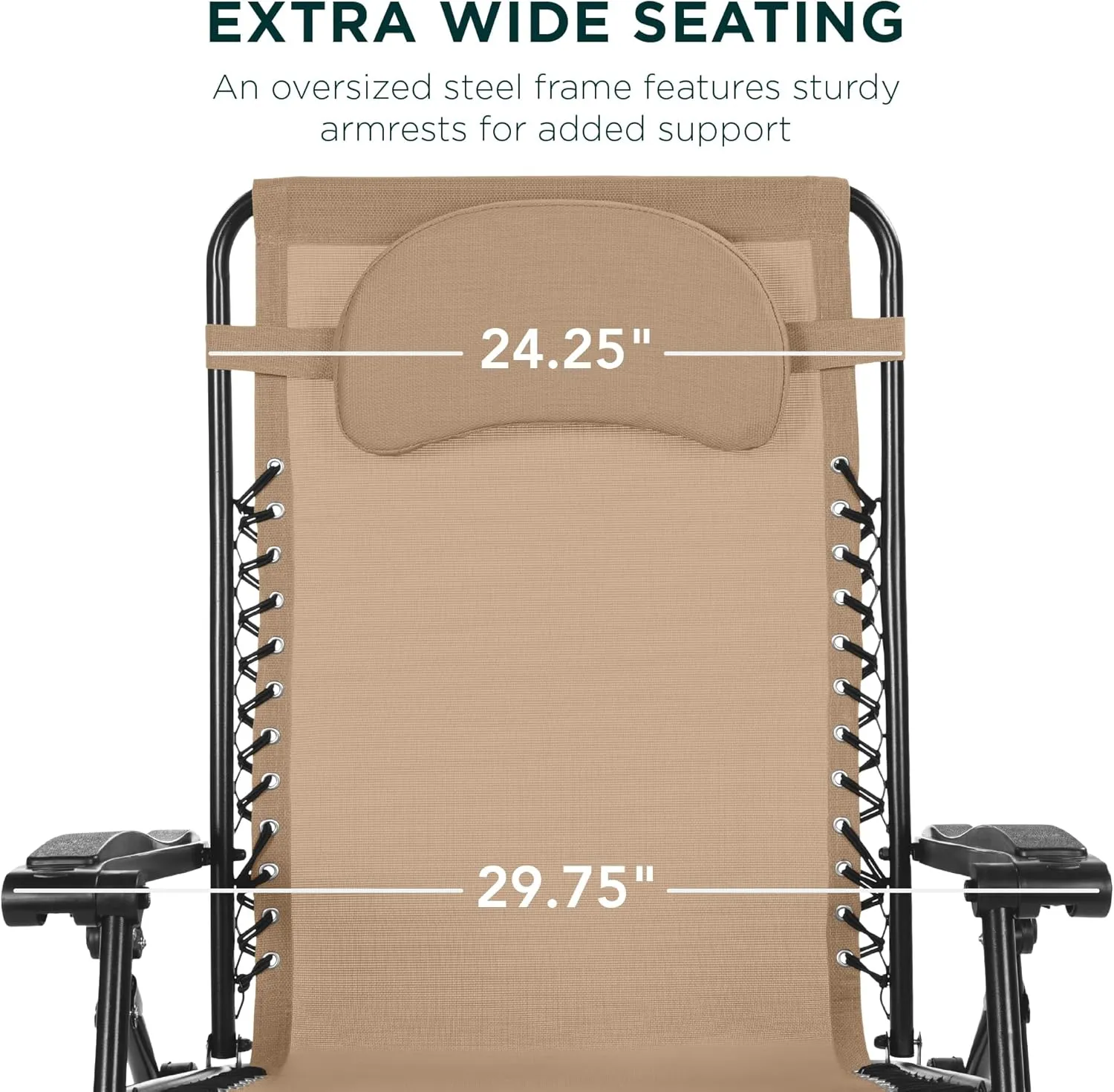 Best Choice Products Oversized Zero Gravity Chair, Folding Outdoor Patio Lounge Recliner w/Cup Holder Accessory Tray, Pillow - Tan