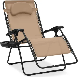 Best Choice Products Oversized Zero Gravity Chair, Folding Outdoor Patio Lounge Recliner w/Cup Holder Accessory Tray, Pillow - Tan