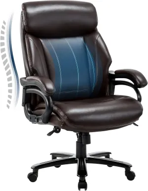 Big and Tall Office Chair 400lbs-Heavy Duty Executive Desk Chair with Extra Wide Seat, High Back Ergonomic Leather Computer Chair-Brown