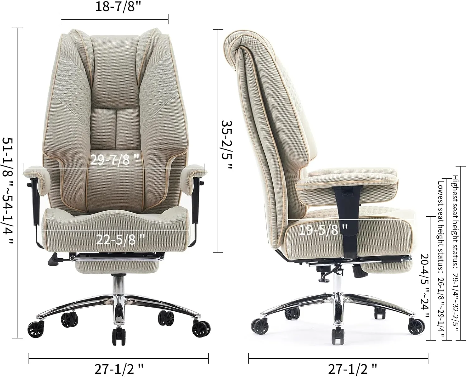 Big and Tall Office Chair 400lbs Wide Seat, Leather High Back Executive Office Chair with Foot Rest, Ergonomic Chairs Lumbar Support for Lower Back Pain Relief (Mesh Dark Beige)