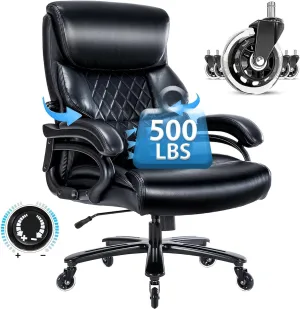 Big and Tall Office Chair- 500 LBS Heavy Duty Executive Rolling Office Chairs for Heavy People with Adjustable Lumbar Support High Back Faux Leather Computer Office Chairs Wide Seat Plus Size Black