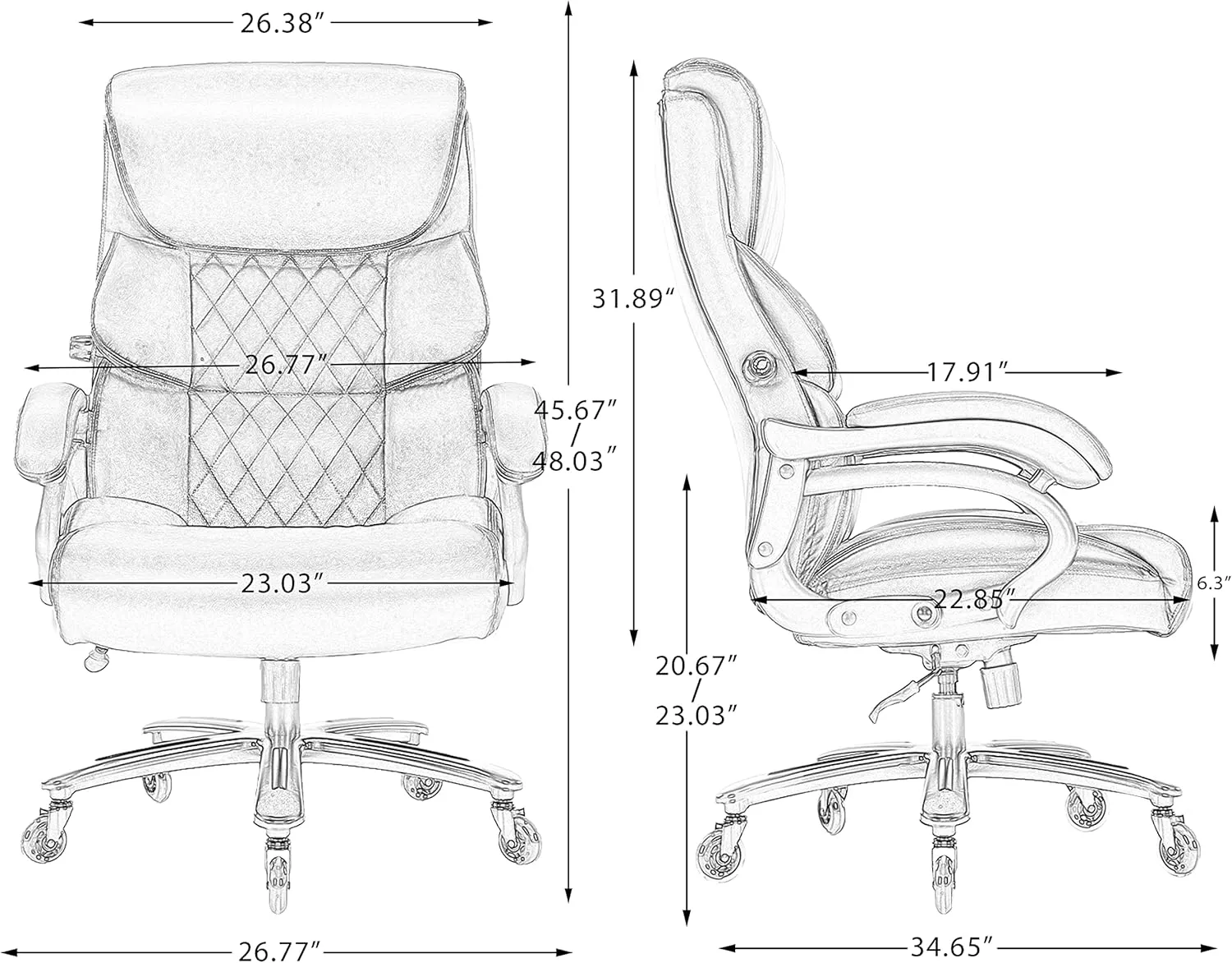 Big and Tall Office Chair- 500 LBS Heavy Duty Executive Rolling Office Chairs for Heavy People with Adjustable Lumbar Support High Back Faux Leather Computer Office Chairs Wide Seat Plus Size Black