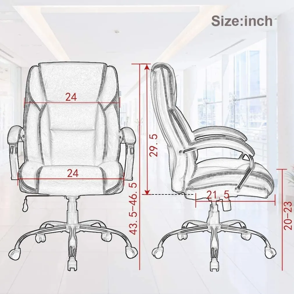 Big and Tall Office Chair 500lbs Wide Seat Ergonomic Desk Chair Task High Back Executive Chair Rolling Swivel PU Computer Chair with Lumbar Support Armrest Adjustable Chair for Heavy People, Brown