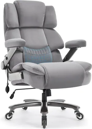 Big and Tall Office Chair 700lbs- Fabric High Back Executive Computer Chair with Adjustable Lumbar Support 3D Flip Arms Plus Size Rubber Wheels- Extra Wide Large Desk Chairs, Heavy Duty Metal Base