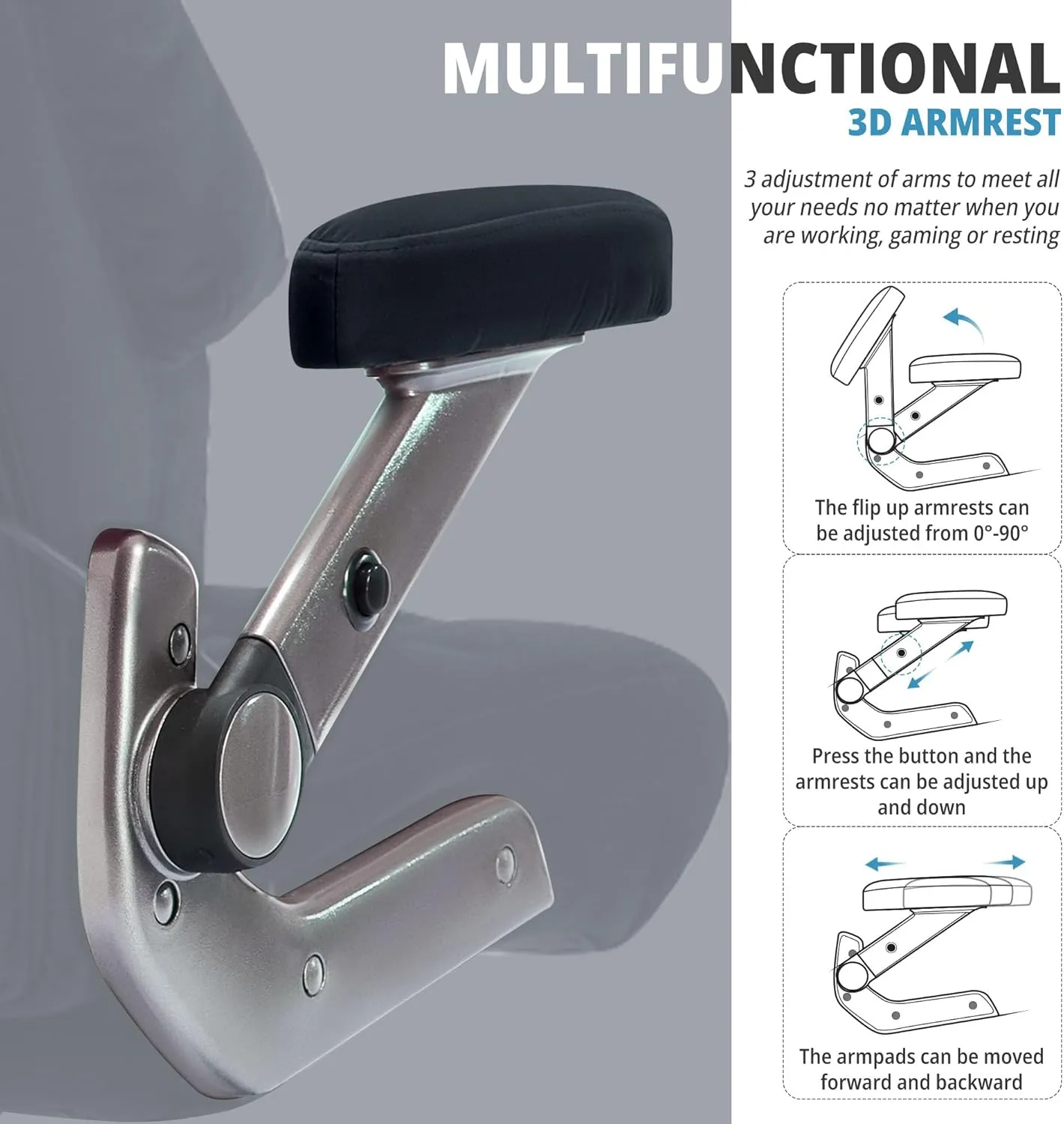 Big and Tall Office Chair 700lbs- Fabric High Back Executive Computer Chair with Adjustable Lumbar Support 3D Flip Arms Plus Size Rubber Wheels- Extra Wide Large Desk Chairs, Heavy Duty Metal Base