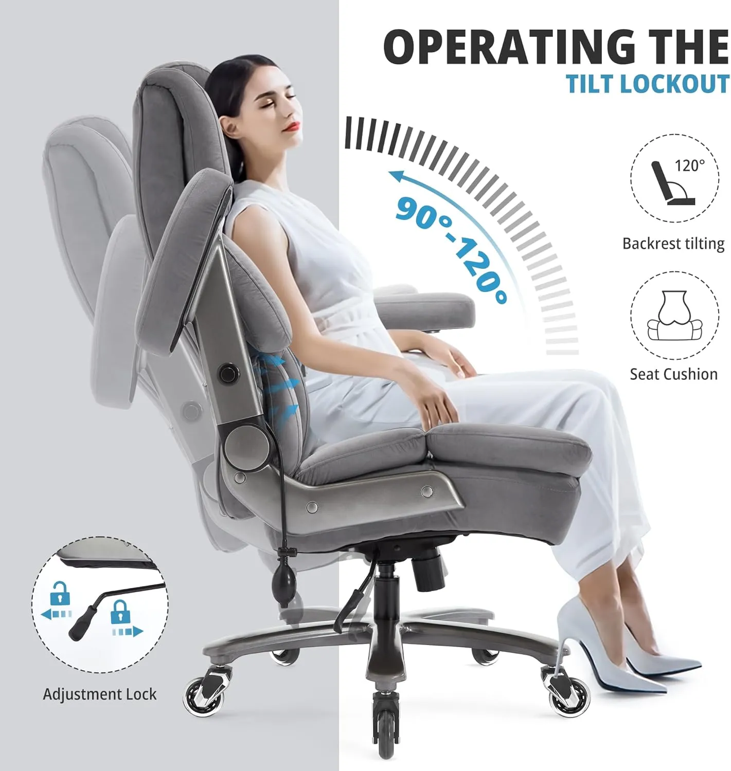Big and Tall Office Chair 700lbs- Fabric High Back Executive Computer Chair with Adjustable Lumbar Support 3D Flip Arms Plus Size Rubber Wheels- Extra Wide Large Desk Chairs, Heavy Duty Metal Base