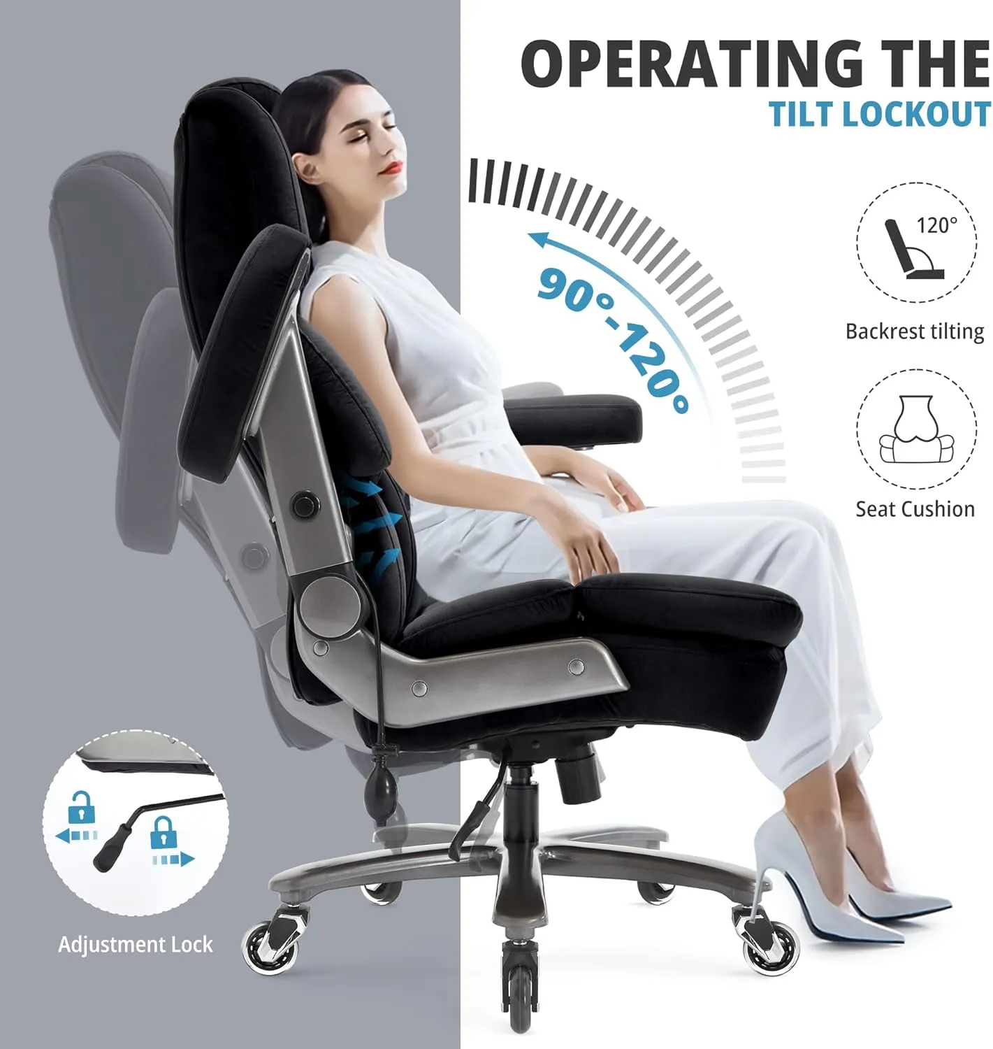 Big and Tall Office Chair 700lbs- Fabric High Back Executive Computer Chair with Adjustable Lumbar Support 3D Flip Arms Plus Size Rubber Wheels- Extra Wide Large Desk Chairs, Heavy Duty Metal Base