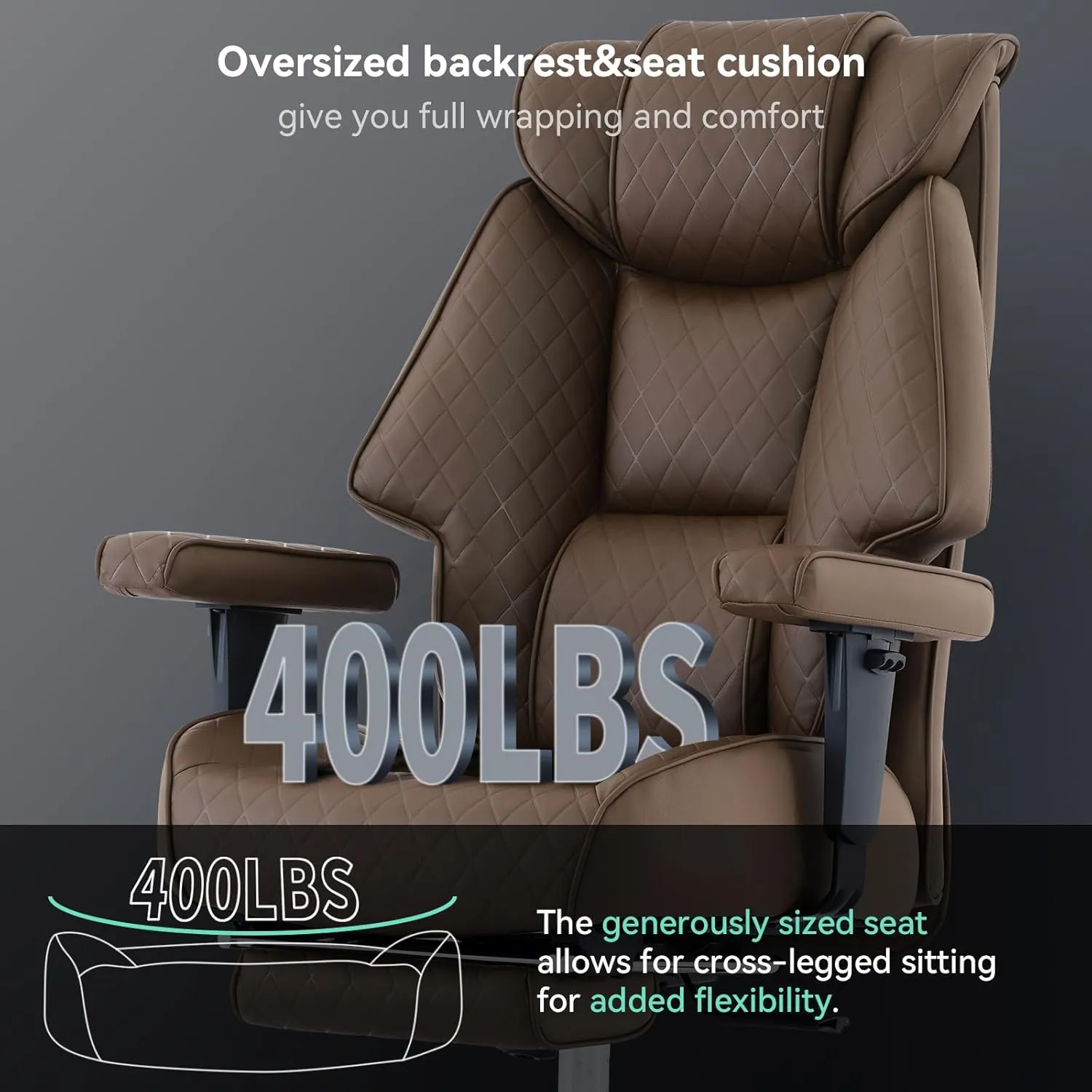 Big and Tall Office Chair with Footrest, PU Leather High Back Executive Office Chair 400lbs, Ergonomic Computer Chairs Lumbar Support for Heavy People (Brown)