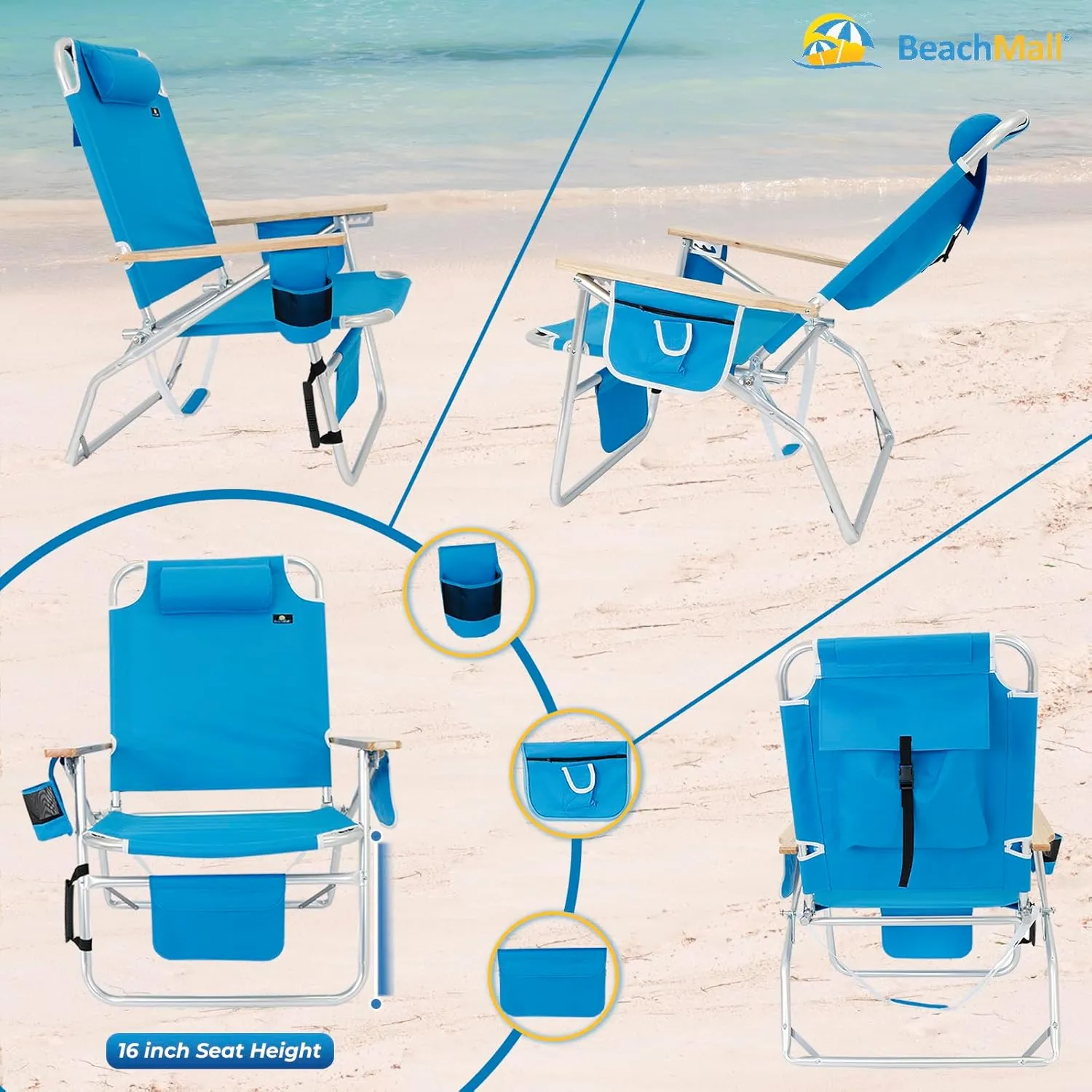 Big Jumbo 500 lbs XL Wide Heavy Duty Beach Chair for Big & Tall Adults, Aluminum Tubing - 4 Reclining Positions