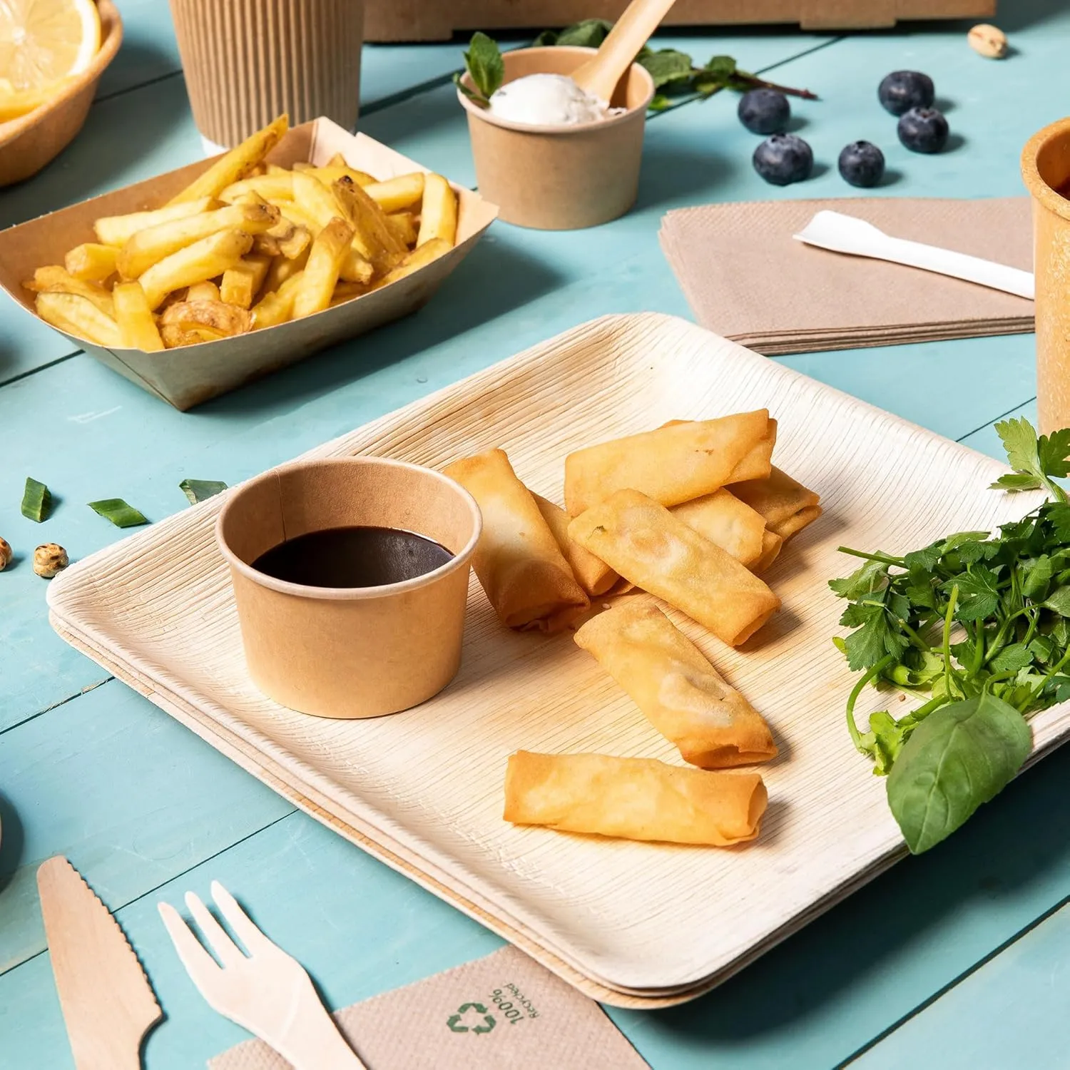 BIOZOYG Disposable Plates 25 Pack 6 Inch Square Palm Leaf Plates - Tableware Compostable Disposable - Alternative to Bamboo Plates - Party Tableware